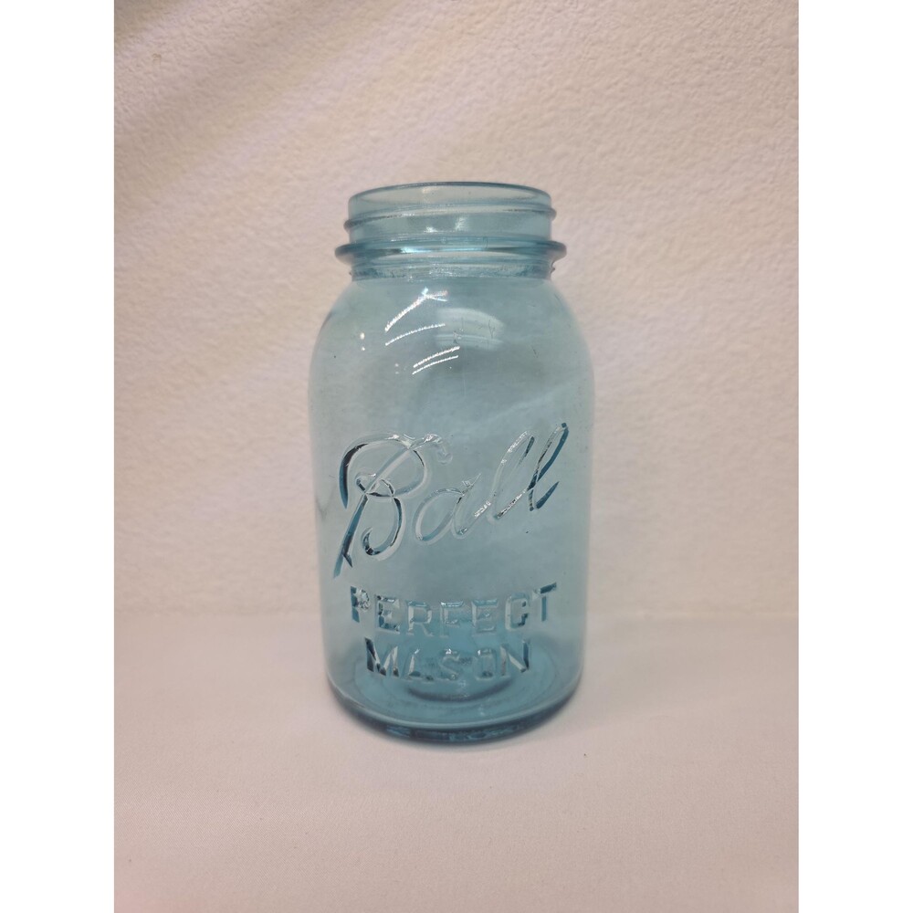 Vintage Collectible Ball perfect mason #6 quart Blue Glass Canning Jar 1900s